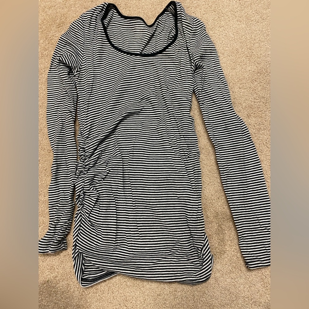 Black and white striped long sleeve maternity top